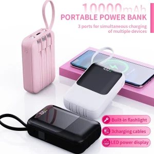 10000mAh Portable Power Bank with Built-In Cable - Thumbnail Image 3