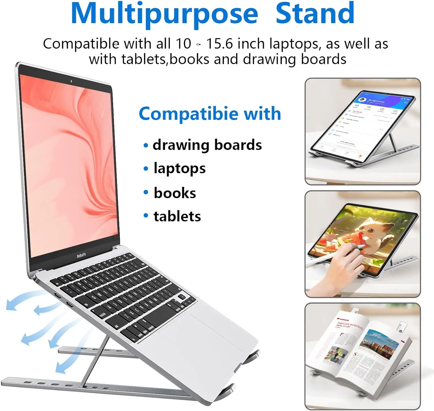 Foldable Aluminum Laptop Stand-Adjustable Height - Image 4