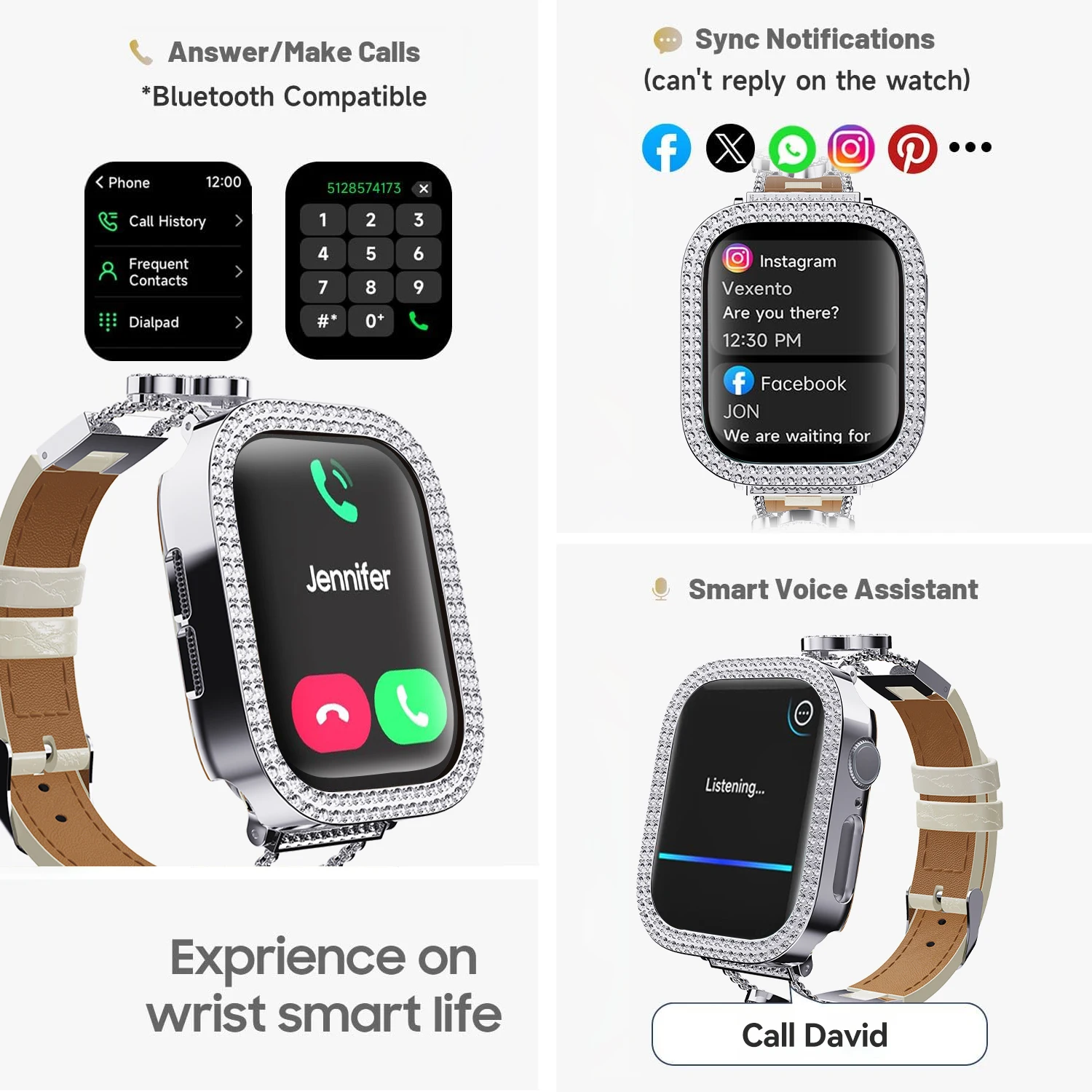 Luxury Rhinestone Smartwatch with Bluetooth Calling - Image 4