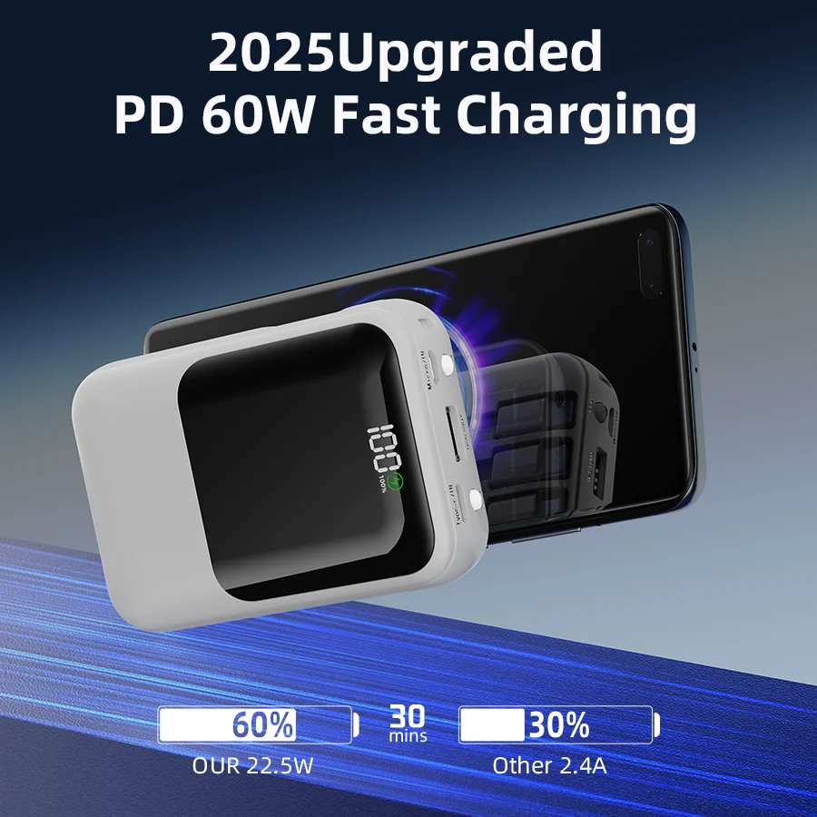 10000mAh Portable Power Bank with Built-In Cable - Image 4