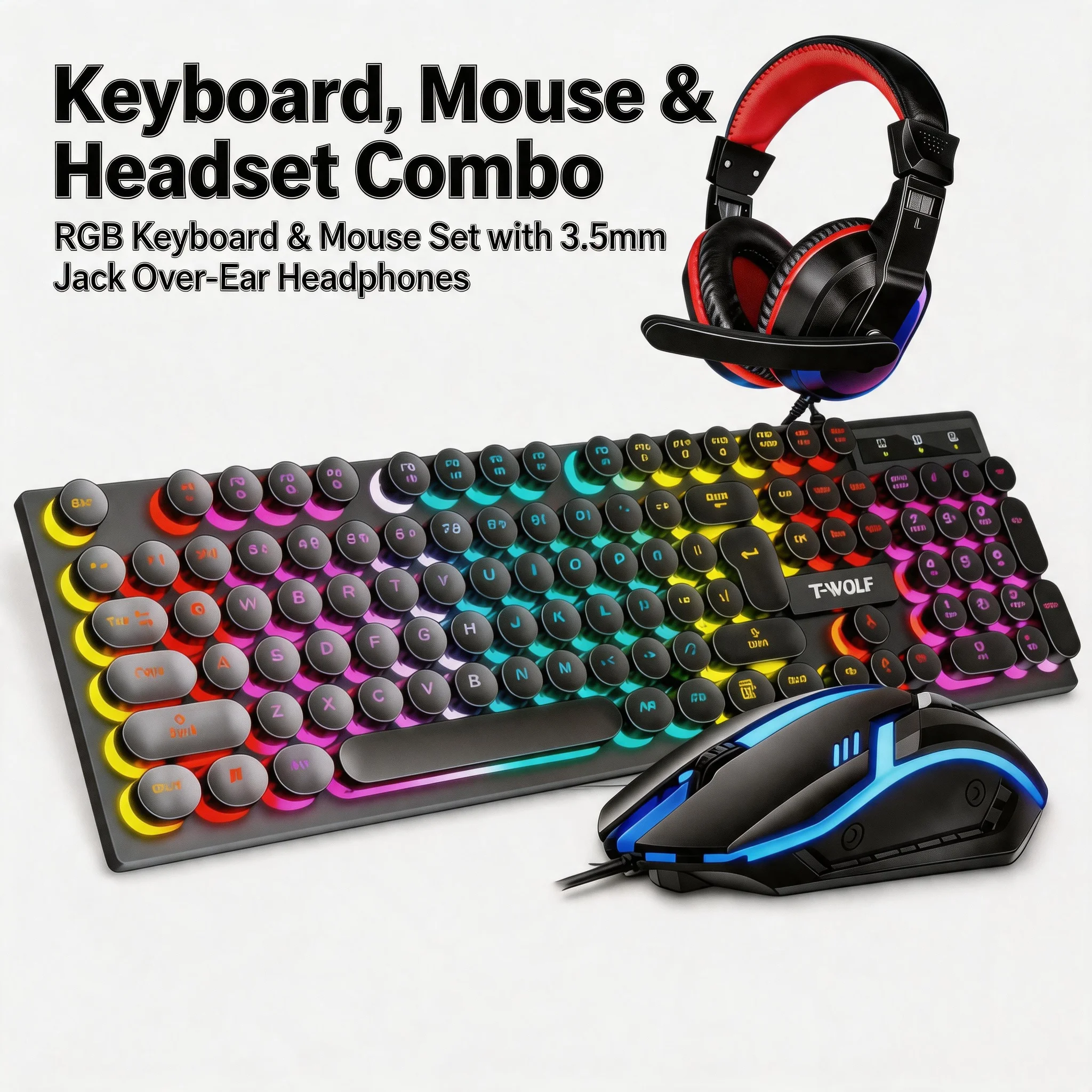 Wired Gaming Keyboard Mouse Headset Combo - Image 1