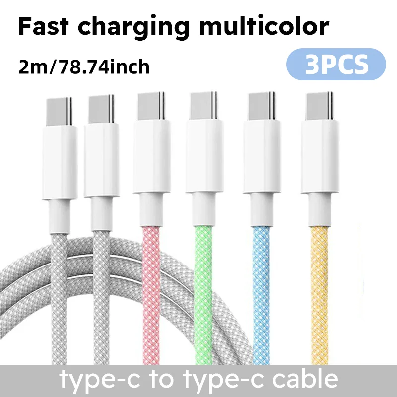 3-Pack 6FT 60W Nylon Braided USB-C Cables - Image 1
