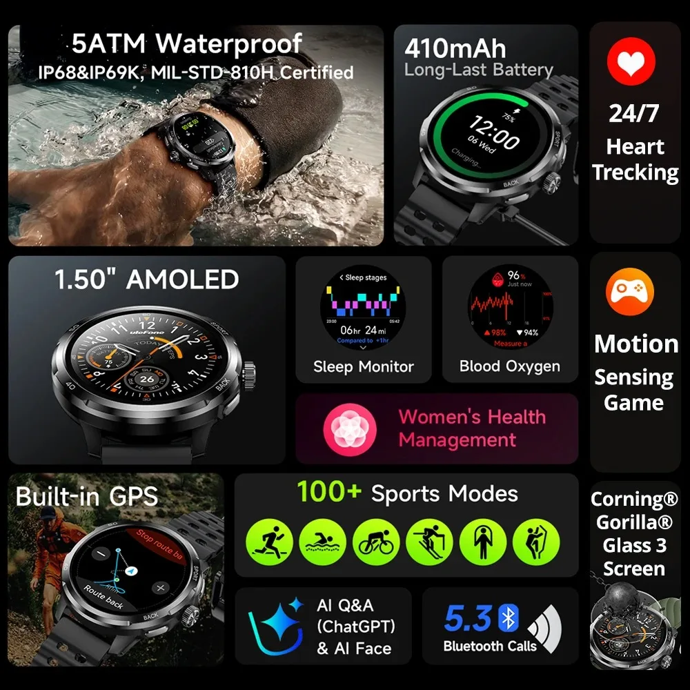 Ulefone Armor Watch Pro AMOLED GPS Smartwatch - Image 3