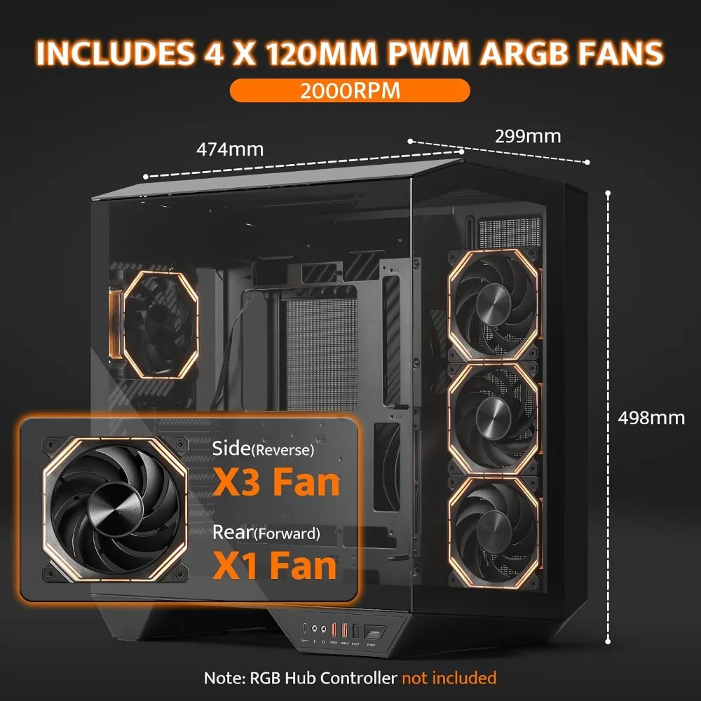 Full-Tower ATX Gaming PC Case with ARGB Fans - Image 5