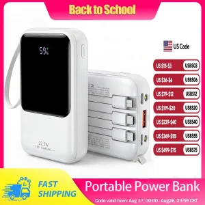 10000mAh Portable Power Bank with Built-In Cable