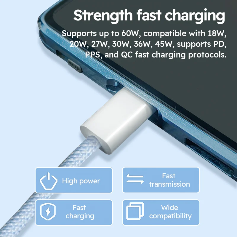 3-Pack 6FT 60W Nylon Braided USB-C Cables - Image 3