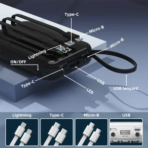 10000mAh Portable Power Bank with Built-In Cable - Thumbnail Image 5